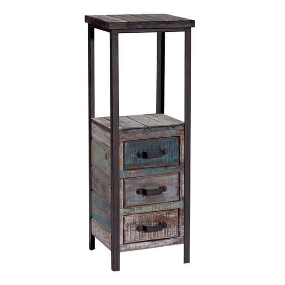 Gallerie Decor Soho Mid-Century Solid Wood/Steel Tower Table in Blue