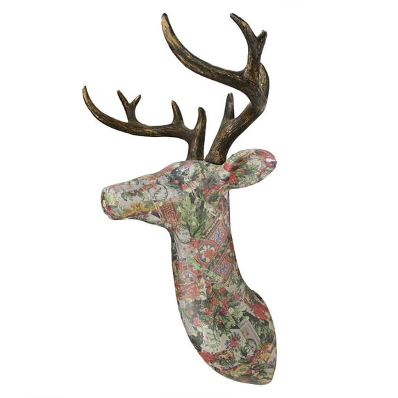 Gallerie II 23.5" Victorian Holly Berry Decoupage Stag Deer Reindeer Wall Hanging