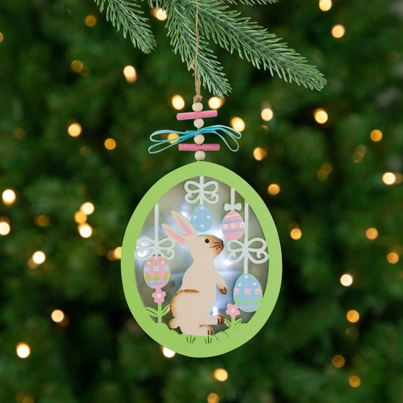 Gallerie II 6" Wooden Easter Eggs and Bunny LED Shadow Box Ornament Battery Operated