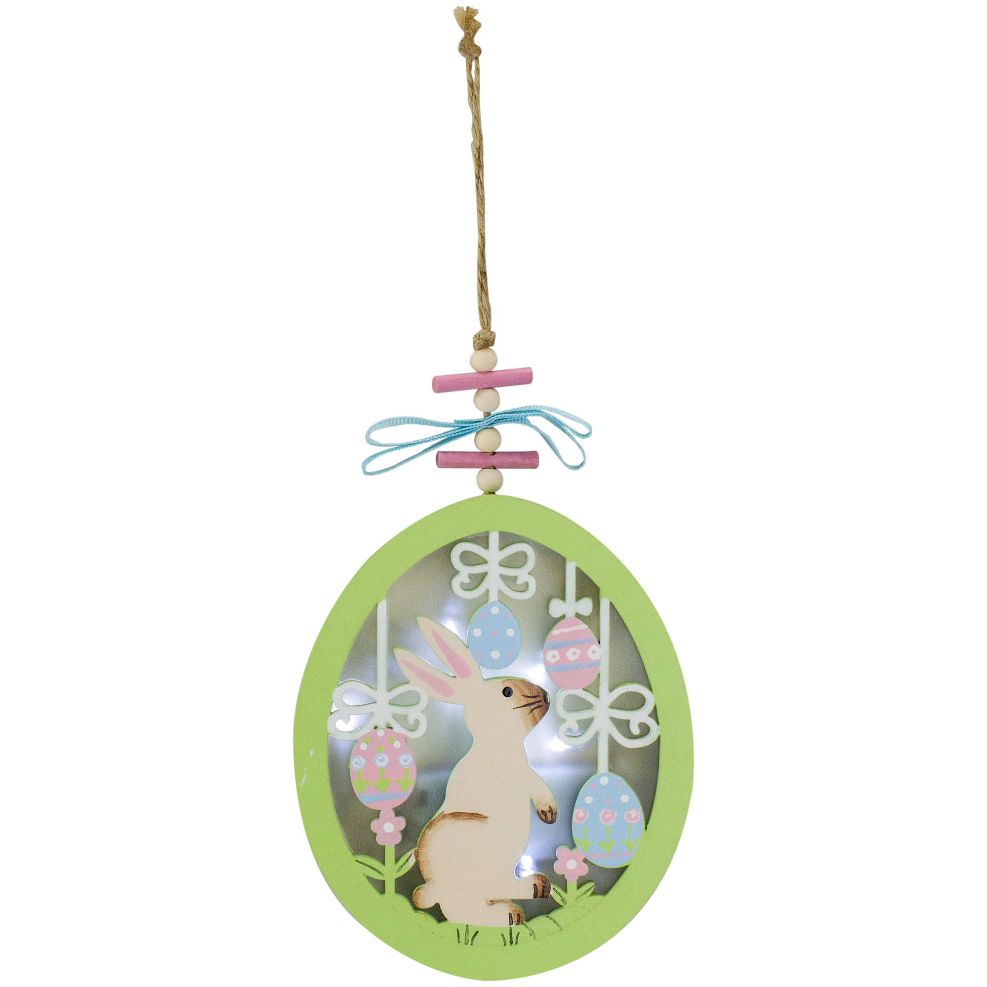 Gallerie II 5.9" Wooden  Easter Eggs and Bunny LED Shadow Box Ornament Battery Operated - image 1 of 3