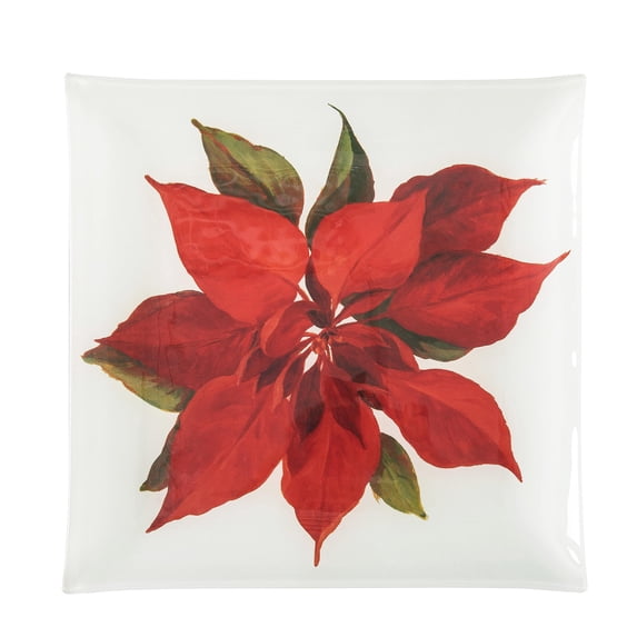 Gallerie II Poinsettia Christmas Slump Glass Platter Red