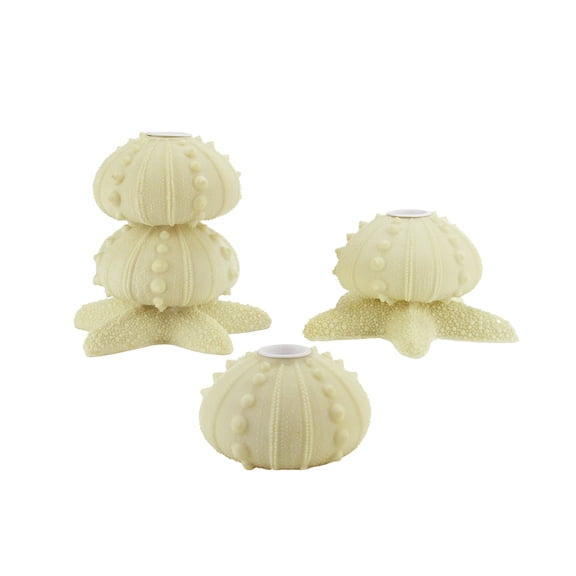 Gallerie II Set of 3 Beach Inspired Cream Star Fish Seashell Taper Candle Holders
