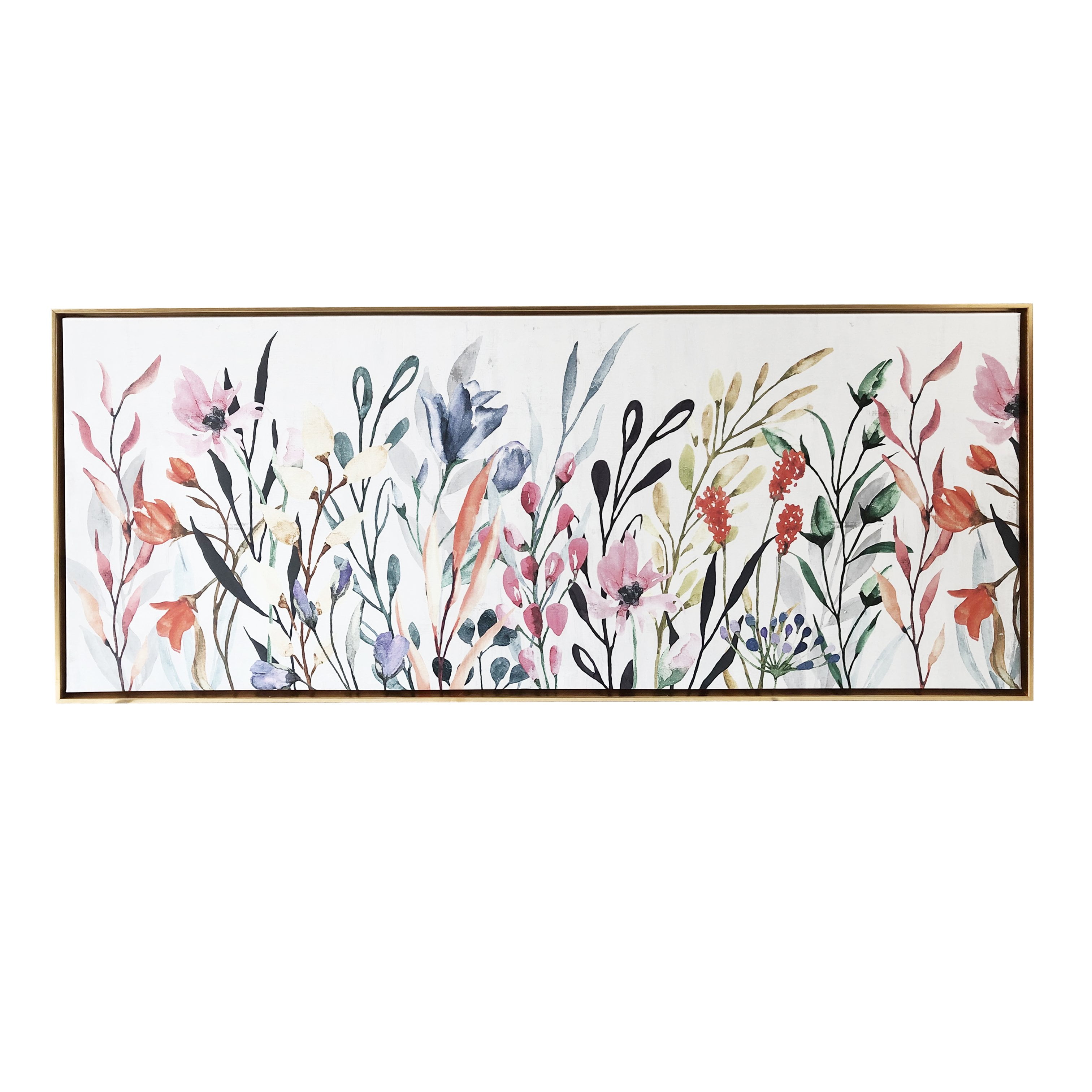Colorful Wildflowers Watercolor Canvas Print with Gold Frame