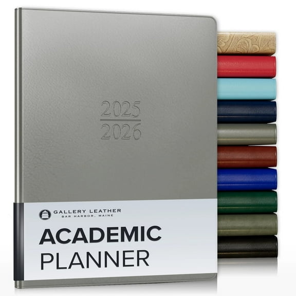 Gallery Leather Academic Planner 2026 - Freeport Metallic Silver - 9x7"