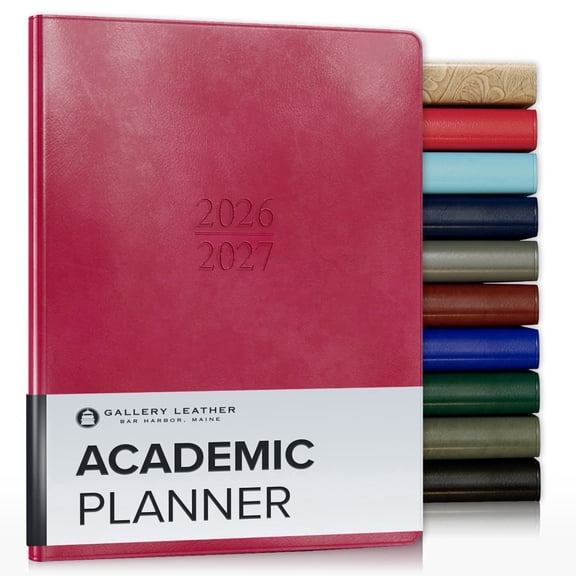 Gallery Leather Academic Planner 2027, Teacher and Student Weekly Monthly Planner, Elegantly Bound Calendar with Gold-Gilded Page Edges, 18 Months - Acadia Wild Rose - 9x7"
