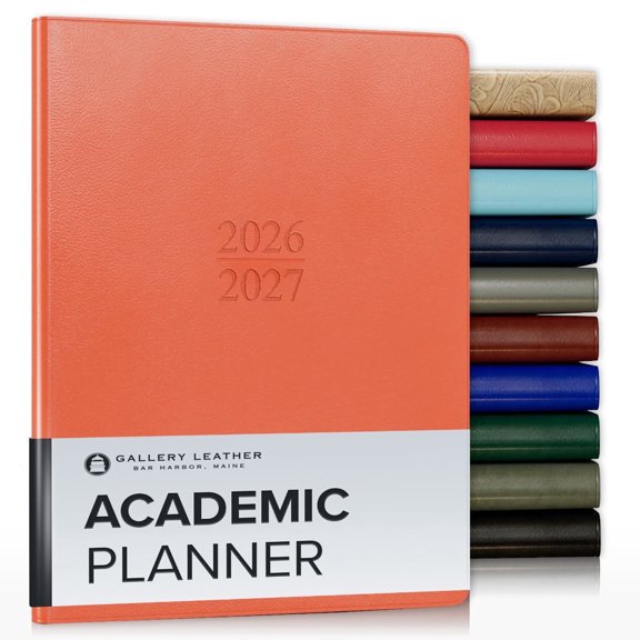 Gallery Leather Academic Planner 2027, Teacher and Student Weekly Monthly Planner, Elegantly Bound Calendar with Gold-Gilded Page Edges, 18 Months - Caribbean Sunset - 9x7"