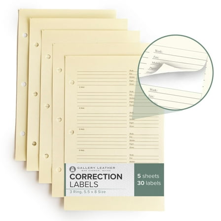 Gallery Leather Address Book Correction Labels - Self-Adhesive, Sticky, 5 Sheets, 30 Sticker Records, for Easy and Clean Contact Updates