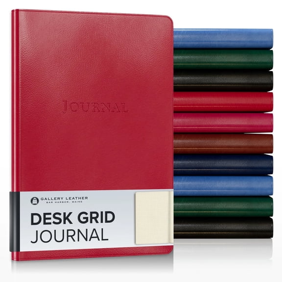 Gallery Leather Desk Grid Journal - Camden Red - 8"x5.5"