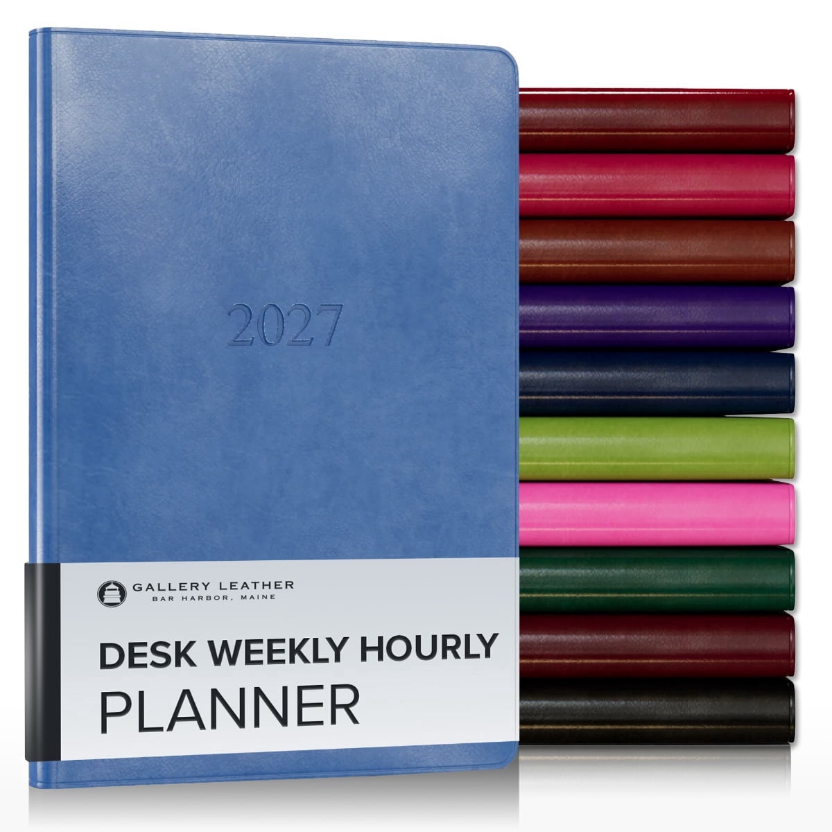 Gallery Leather Desk Hourly Weekly Monthly Planner 2027, Elegantly Bound Calendar Planner and Notebook with Stylish Gold-Gilded Page Edges, 12 Months - Acadia Hydrangea - 8x5.5"