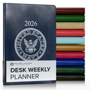 Gallery Leather Desk Weekly Monthly Planner 2026, Elegantly Bound Calendar Planner and Notebook with Stylish Gold-Gilded Page Edges, 12 Months - Acadia Navy - US Navy - 8 x 5.5 "