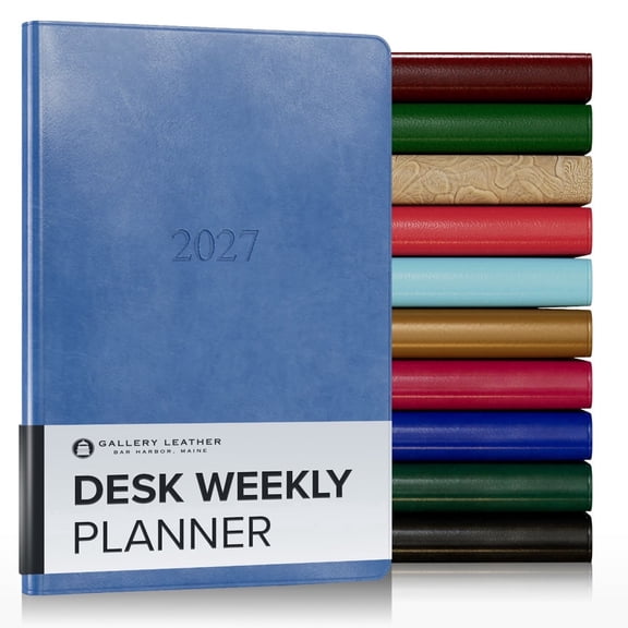 Gallery Leather Desk Weekly Monthly Planner 2027, Elegantly Bound Calendar Planner and Notebook with Stylish Gold-Gilded Page Edges, 12 Months - Acadia Hydrangea - 8x5.5"