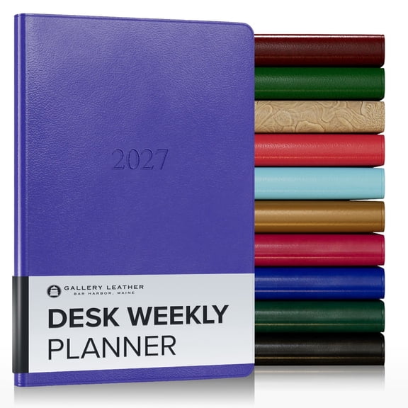 Gallery Leather Desk Weekly Monthly Planner 2027, Elegantly Bound Calendar Planner and Notebook with Stylish Gold-Gilded Page Edges, 12 Months - Caribbean Hibiscus - 8x5.5"