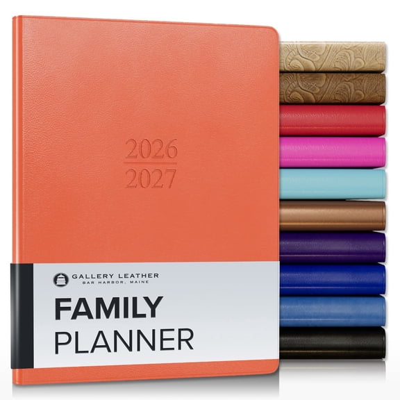 Gallery Leather Family Planner 2027, for moms, Elegantly Bound Calendar Planner and Notebook with Stylish White Page Edges, 18 Months - Caribbean Sunset - 9x7"