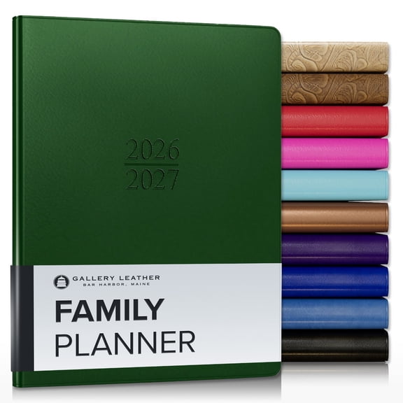 Gallery Leather Family Planner 2027 - Freeport Metallic Hunter - 9x7"