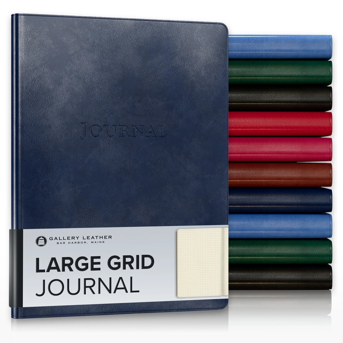 Gallery Leather Large Grid Journal - Acadia Navy - 9.75"x7.5"