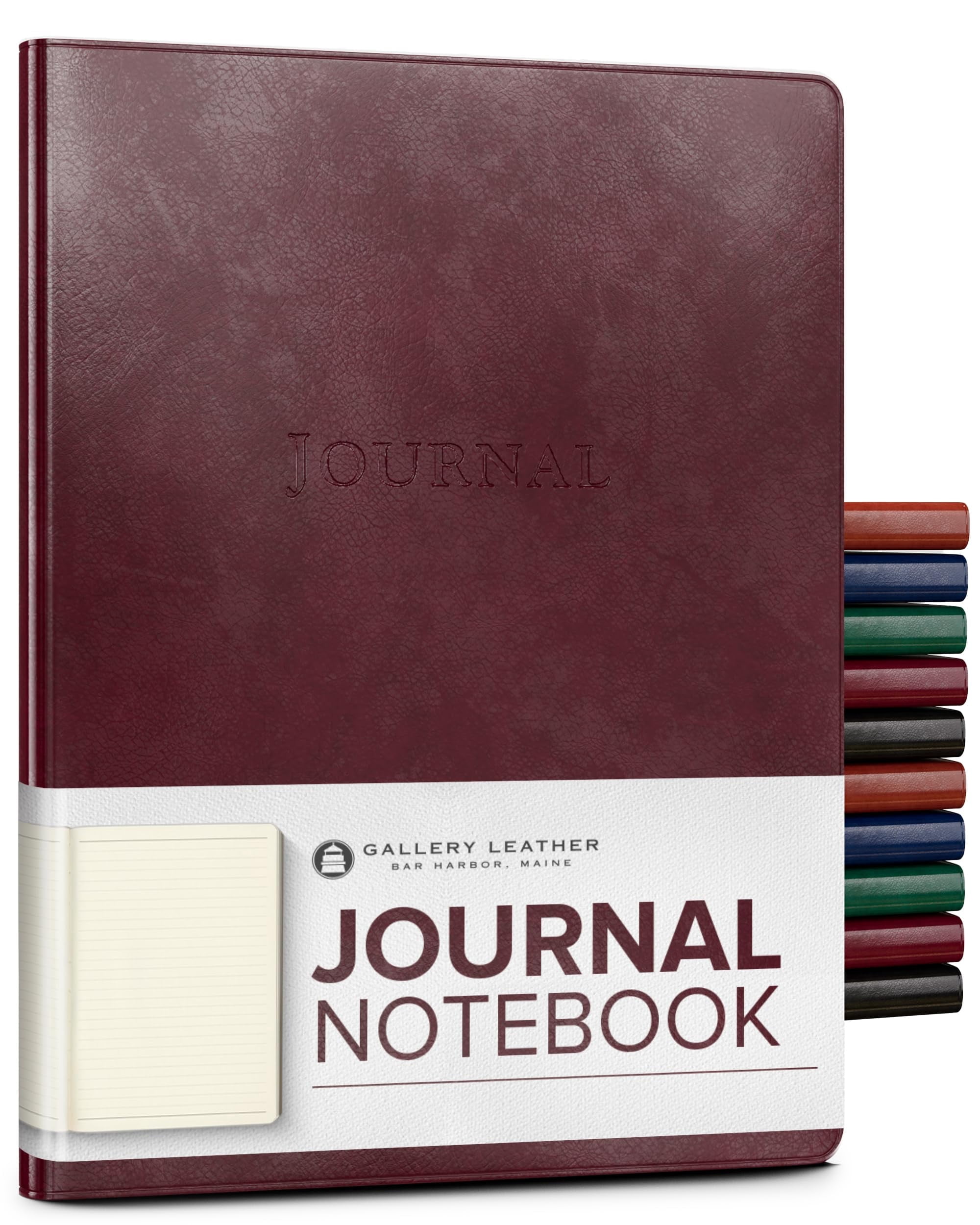 Gallery Leather Journal Notebook - 192 Pages, Softcover, For Men and Women, For Writing, Work & Travel, Handcrafted - Acadia Burgundy - 9.75 x 7.5 ", Large Lined