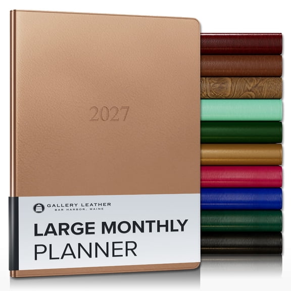 Gallery Leather Large Monthly Planner 2027 - Freeport Metallic Rose Gold - 9.75x7.5"