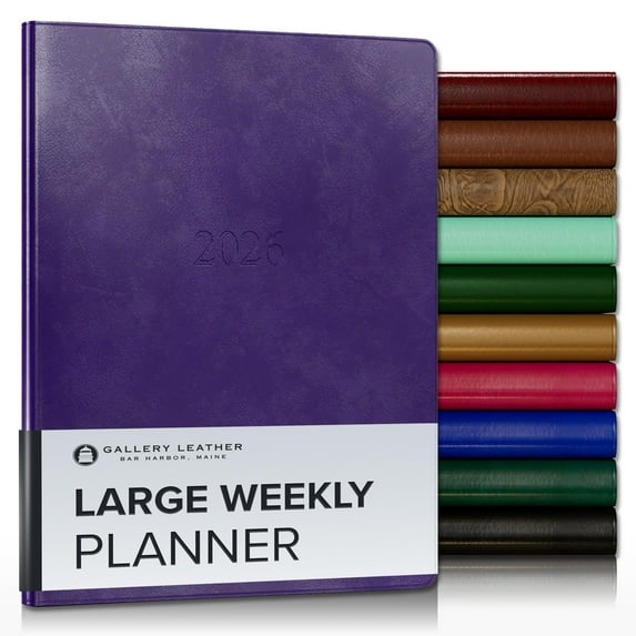 Gallery Leather Large Weekly Monthly Planner 2026, Elegantly Bound Calendar Planner and Notebook with Stylish Gold-Gilded Page Edges, 12 Months - Acadia Plum - 9.75 x 7.5 "