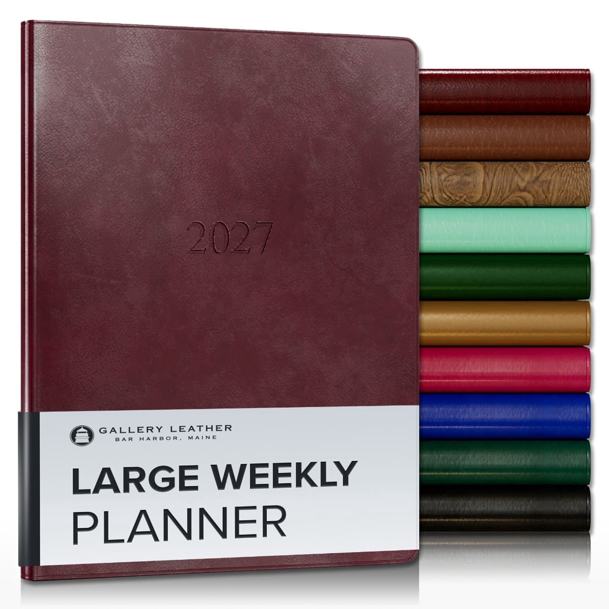 Gallery Leather Large Weekly Monthly Planner 2027, Elegantly Bound Calendar Planner and Notebook with Stylish Gold-Gilded Page Edges, 12 Months - Acadia Burgundy - 9.75x7.5"