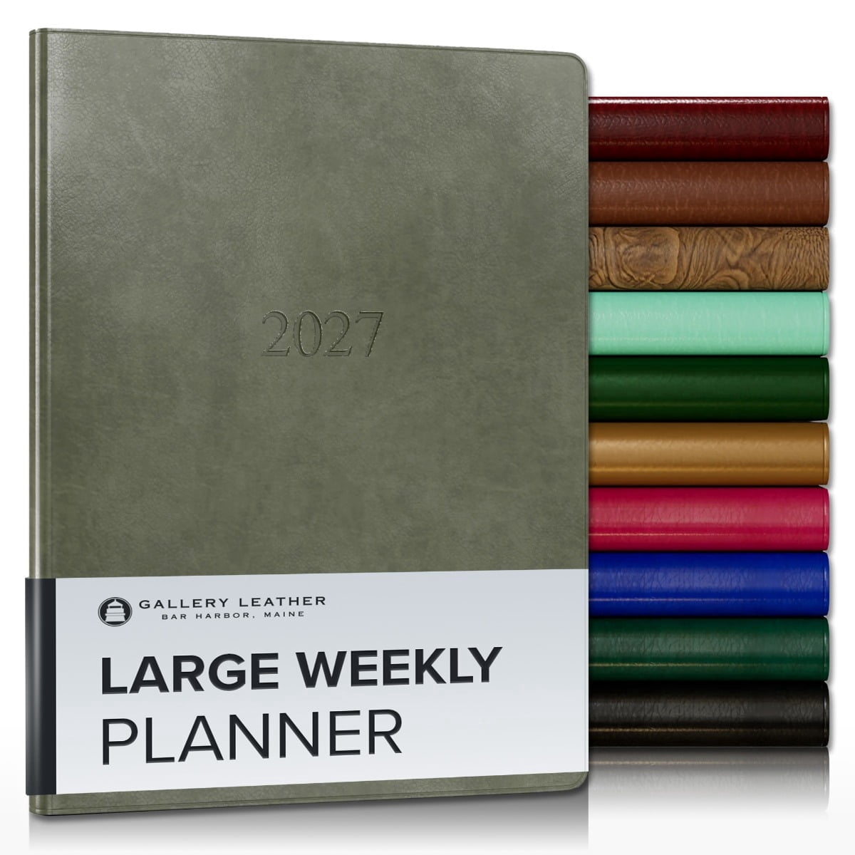 Gallery Leather Large Weekly Monthly Planner 2027, Elegantly Bound Calendar Planner and Notebook with Stylish Gold-Gilded Page Edges, 12 Months - Acadia Cactus - 9.75x7.5"