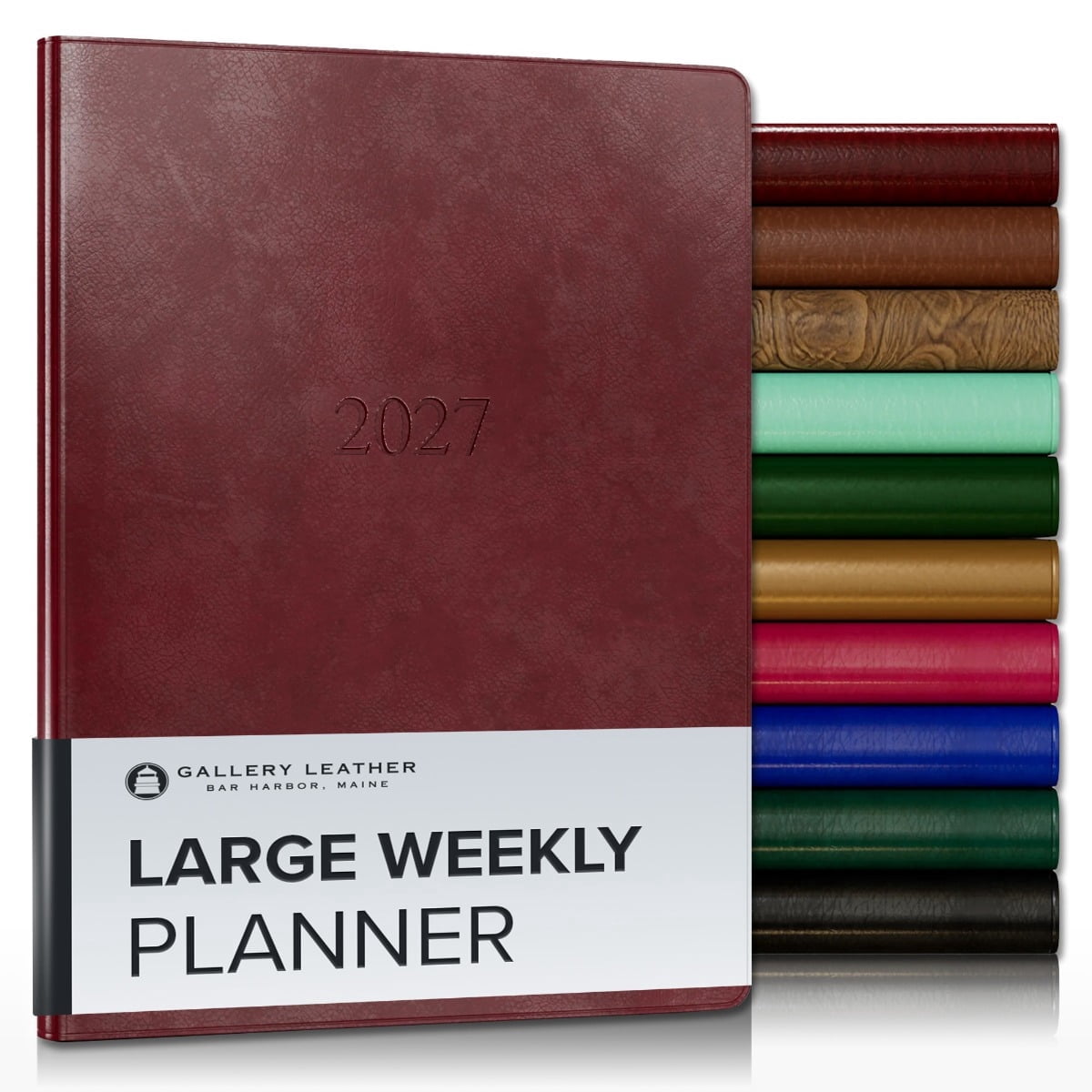 Gallery Leather Large Weekly Monthly Planner 2027, Elegantly Bound Calendar Planner and Notebook with Stylish Gold-Gilded Page Edges, 12 Months - Acadia Deep Red - 9.75x7.5"