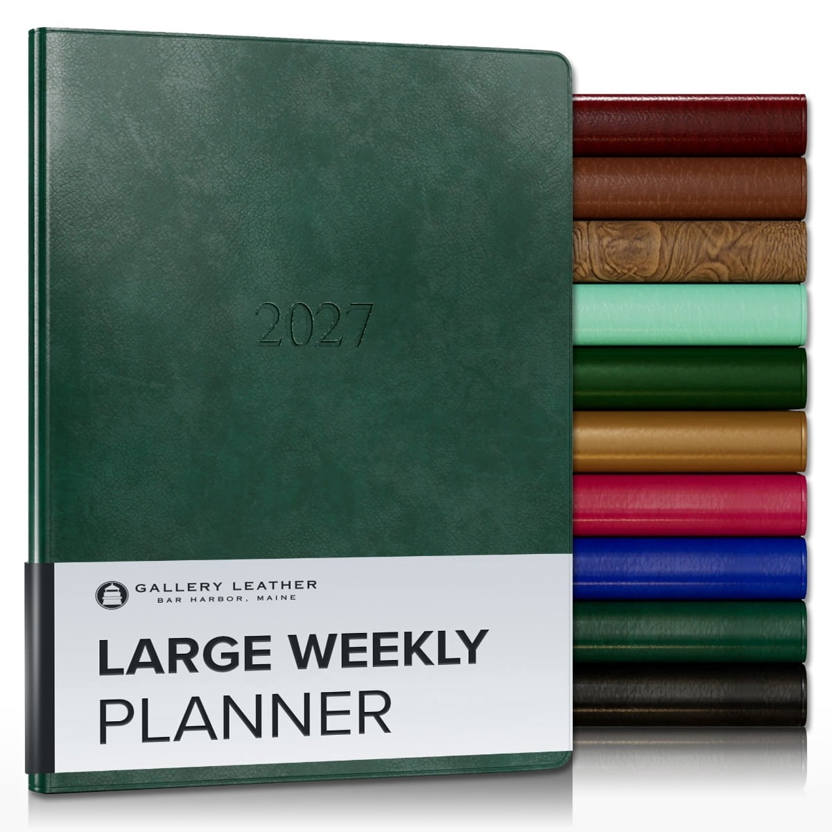 Gallery Leather Large Weekly Monthly Planner 2027, Elegantly Bound Calendar Planner and Notebook with Stylish Gold-Gilded Page Edges, 12 Months - Acadia Green - 9.75x7.5"