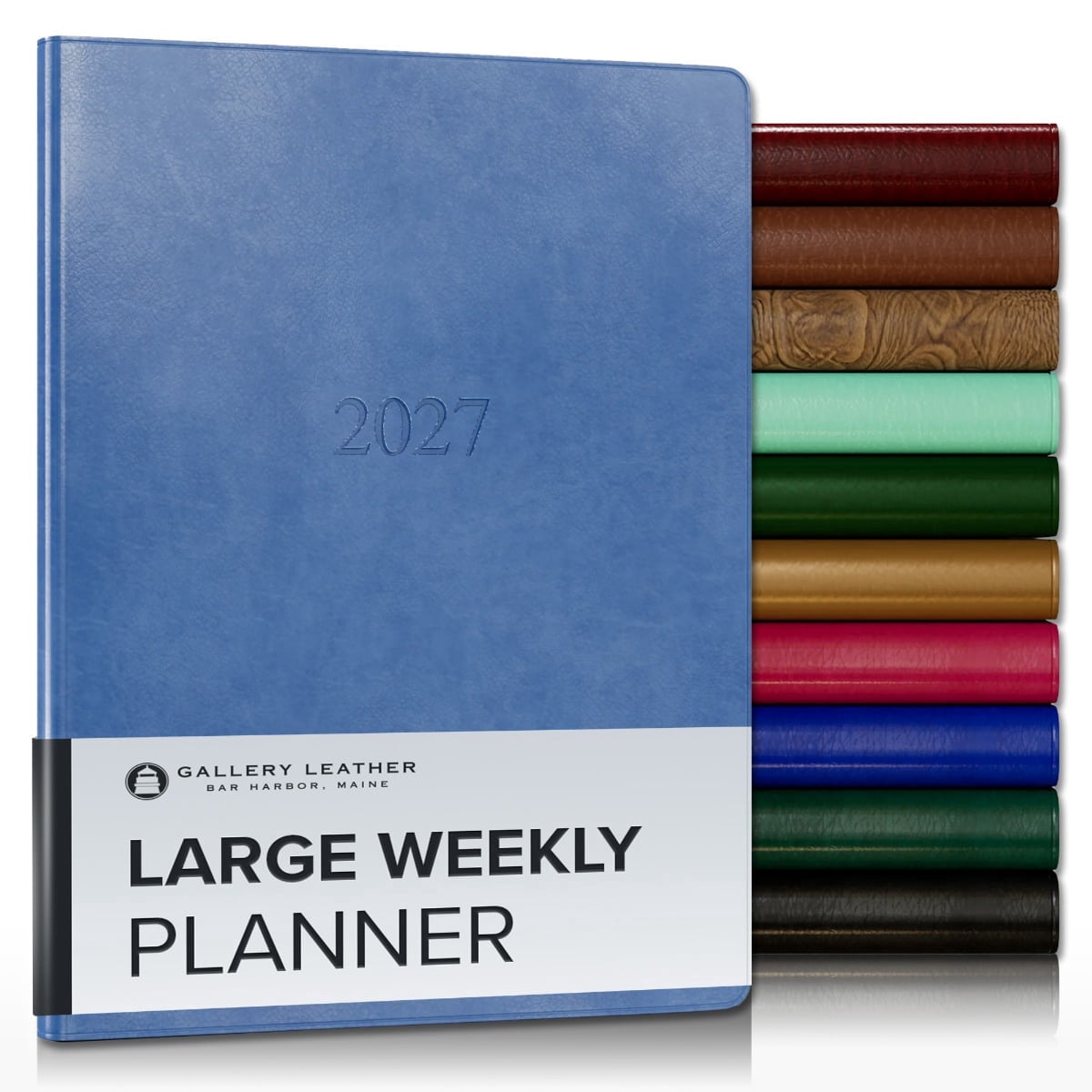 Gallery Leather Large Weekly Monthly Planner 2027, Elegantly Bound Calendar Planner and Notebook with Stylish Gold-Gilded Page Edges, 12 Months - Acadia Hydrangea - 9.75x7.5"