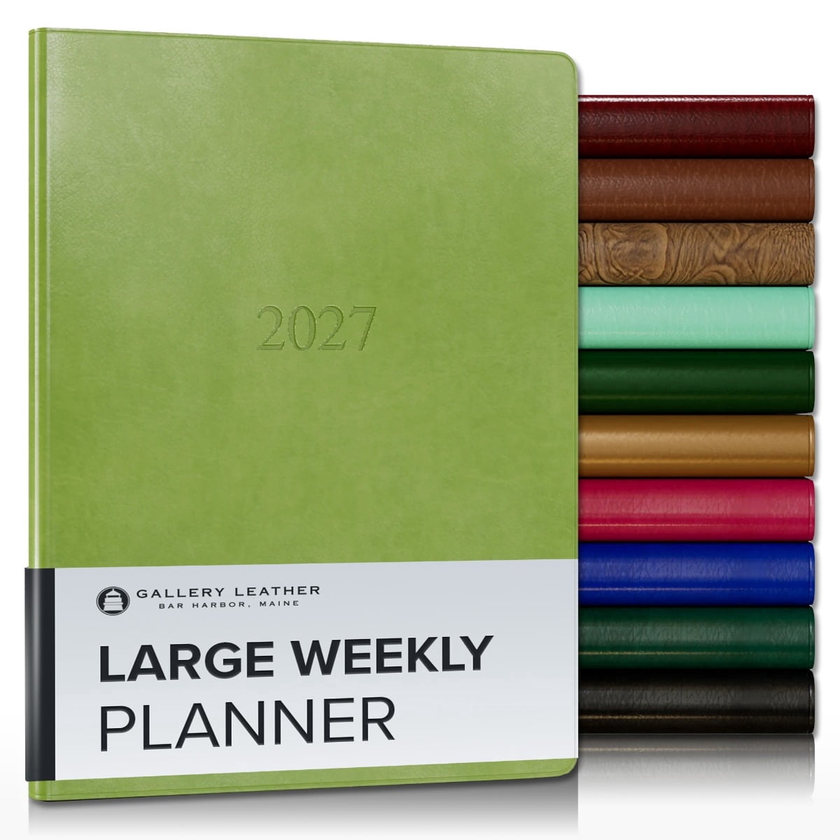 Gallery Leather Large Weekly Monthly Planner 2027, Elegantly Bound Calendar Planner and Notebook with Stylish Gold-Gilded Page Edges, 12 Months - Acadia Lime - 9.75x7.5"