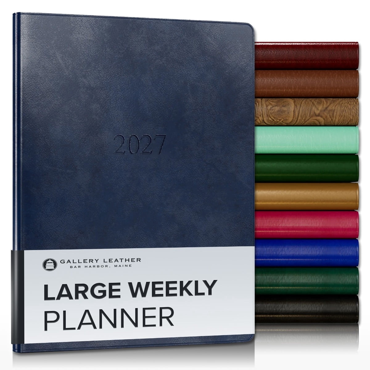 Gallery Leather Large Weekly Monthly Planner 2027, Elegantly Bound Calendar Planner and Notebook with Stylish Gold-Gilded Page Edges, 12 Months - Acadia Navy - 9.75x7.5"