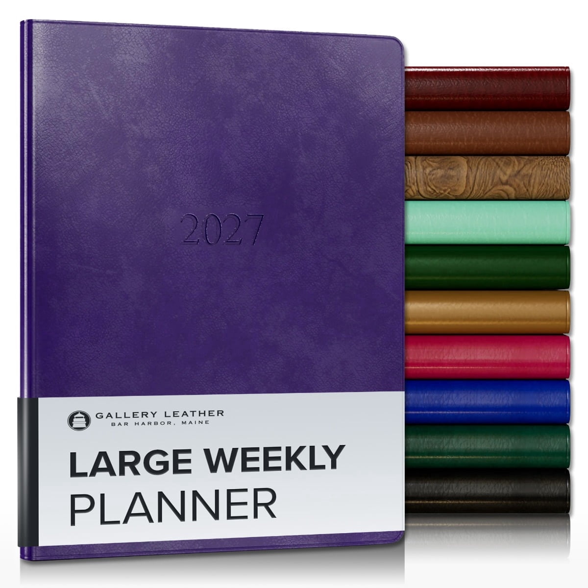 Gallery Leather Large Weekly Monthly Planner 2027, Elegantly Bound Calendar Planner and Notebook with Stylish Gold-Gilded Page Edges, 12 Months - Acadia Plum - 9.75x7.5"