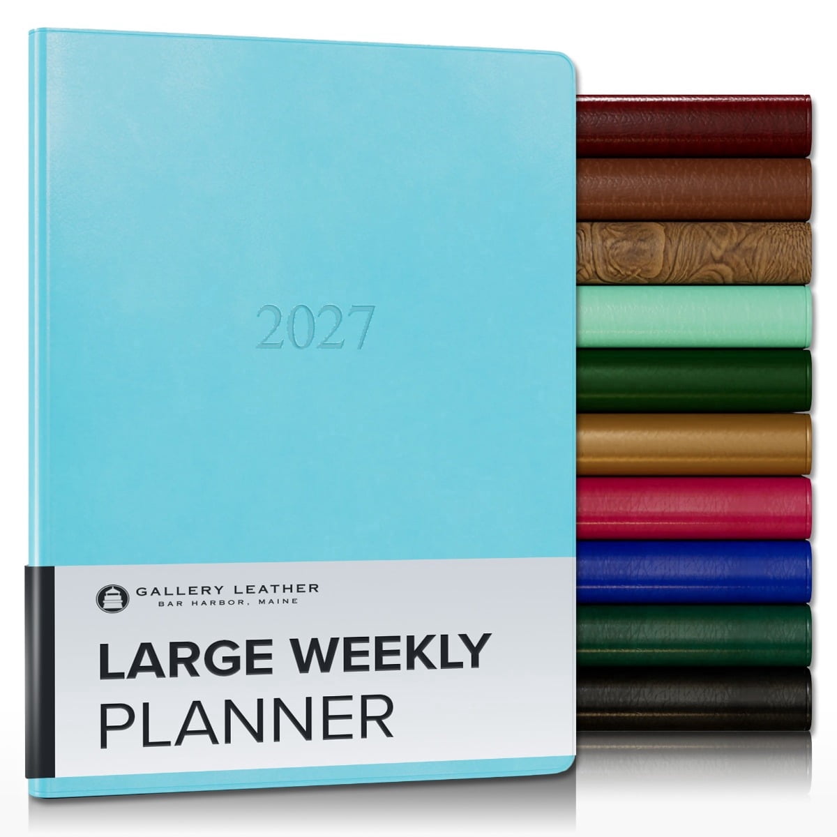 Gallery Leather Large Weekly Monthly Planner 2027, Elegantly Bound Calendar Planner and Notebook with Stylish Gold-Gilded Page Edges, 12 Months - Acadia Pool - 9.75x7.5"