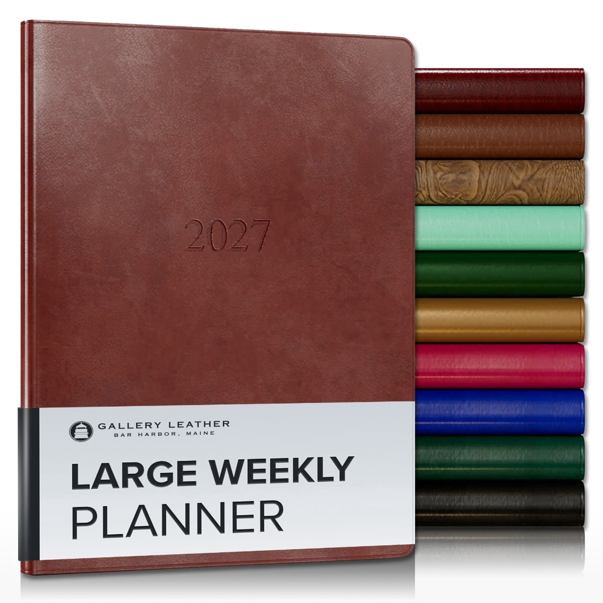 Gallery Leather Large Weekly Monthly Planner 2027, Elegantly Bound Calendar Planner and Notebook with Stylish Gold-Gilded Page Edges, 12 Months - Acadia Tan - 9.75x7.5"