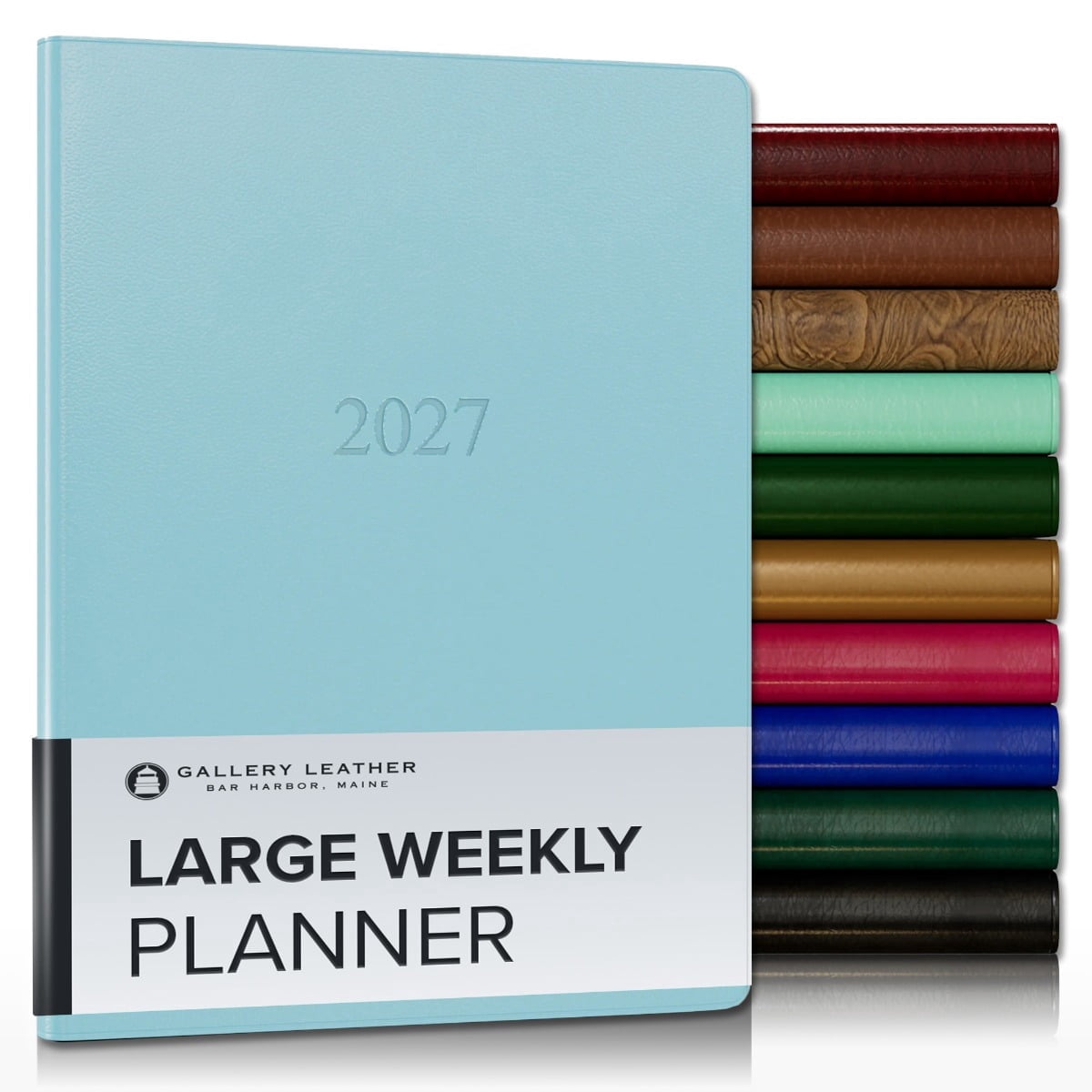 Gallery Leather Large Weekly Monthly Planner 2027, Elegantly Bound Calendar Planner and Notebook with Stylish Gold-Gilded Page Edges, 12 Months - Caribbean Aqua - 9.75x7.5"