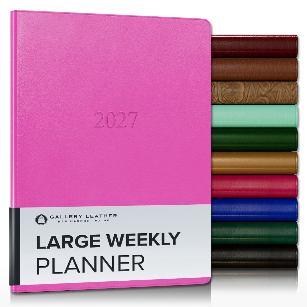 Gallery Leather Large Weekly Monthly Planner 2027, Elegantly Bound Calendar Planner and Notebook with Stylish Gold-Gilded Page Edges, 12 Months - Caribbean Fuchsia - 9.75x7.5"