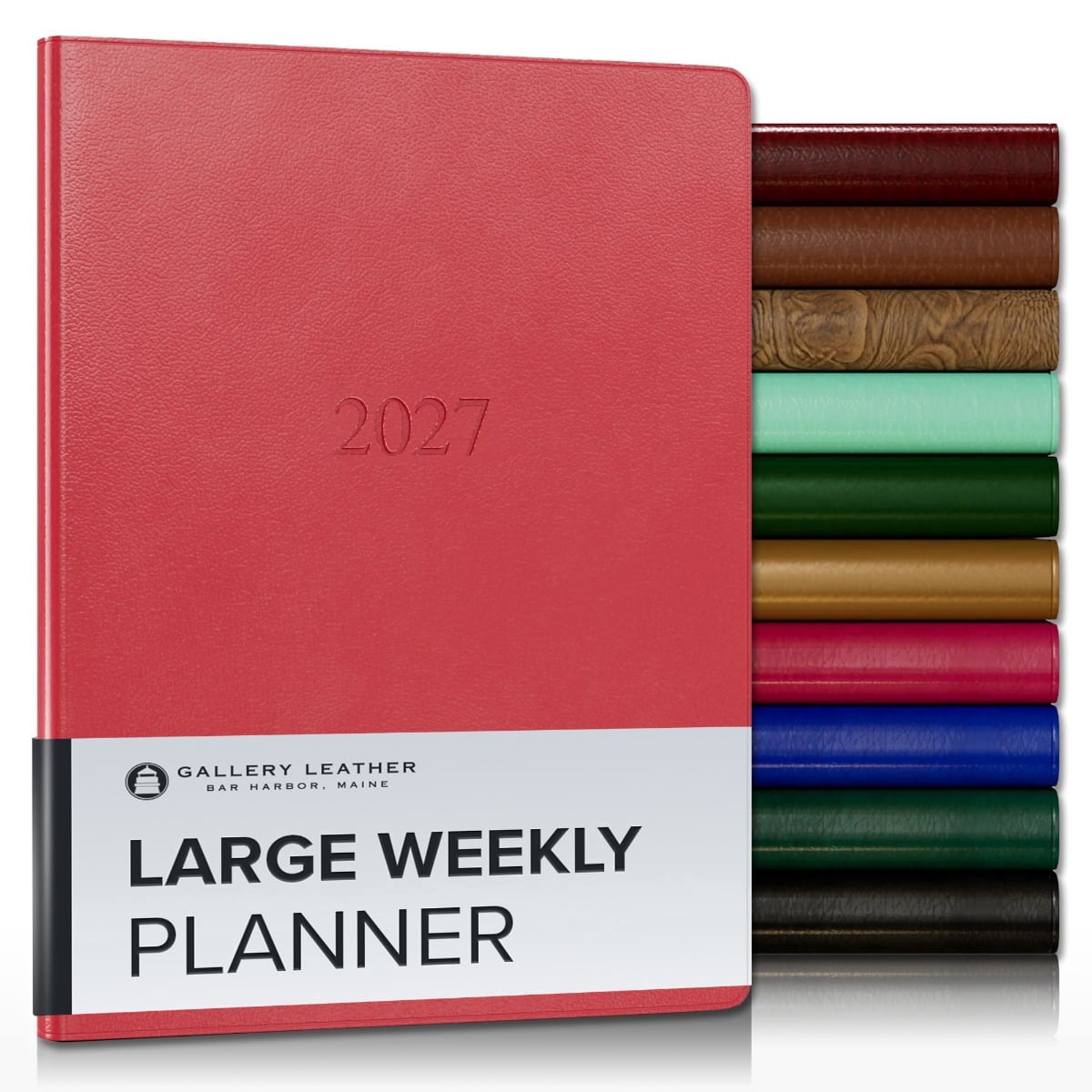 Gallery Leather Large Weekly Monthly Planner 2027, Elegantly Bound Calendar Planner and Notebook with Stylish Gold-Gilded Page Edges, 12 Months - Caribbean Red - 9.75x7.5"