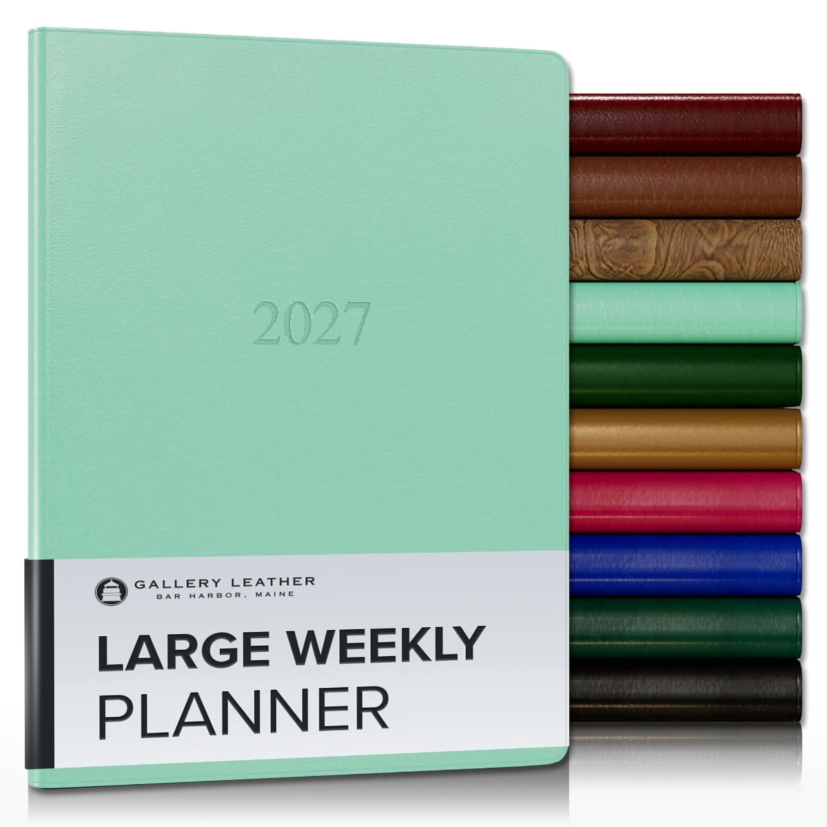 Gallery Leather Large Weekly Monthly Planner 2027, Elegantly Bound Calendar Planner and Notebook with Stylish Gold-Gilded Page Edges, 12 Months - Caribbean Sea Glass - 9.75x7.5"