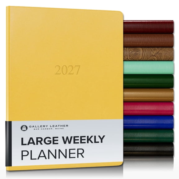 Gallery Leather Large Weekly Monthly Planner 2027, Elegantly Bound Calendar Planner and Notebook with Stylish Gold-Gilded Page Edges, 12 Months - Caribbean Yellow - 9.75x7.5"