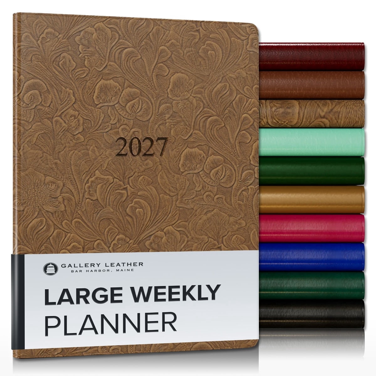Gallery Leather Large Weekly Monthly Planner 2027, Elegantly Bound Calendar Planner and Notebook with Stylish Gold-Gilded Page Edges, 12 Months - Floral Espresso - 9.75x7.5"