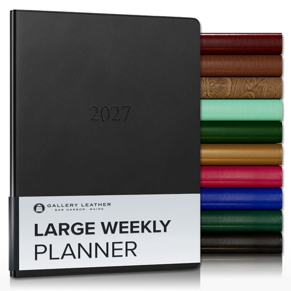 Gallery Leather Large Weekly Monthly Planner 2027, Elegantly Bound Calendar Planner and Notebook with Stylish Gold-Gilded Page Edges, 12 Months - Freeport Black - 9.75x7.5"