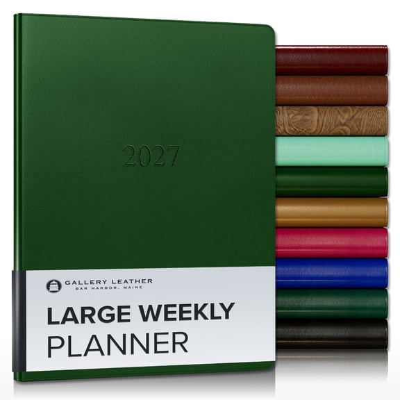 Gallery Leather Large Weekly Planner 2027 - Freeport Metallic Hunter - 9.75x7.5"