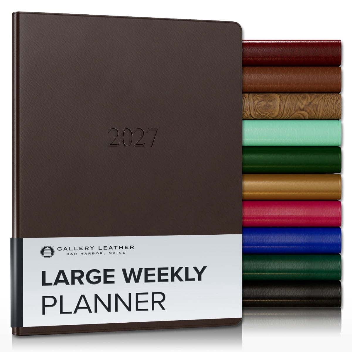 Gallery Leather Large Weekly Monthly Planner 2027, Elegantly Bound Calendar Planner and Notebook with Stylish Gold-Gilded Page Edges, 12 Months - Freeport Mocha - 9.75x7.5"