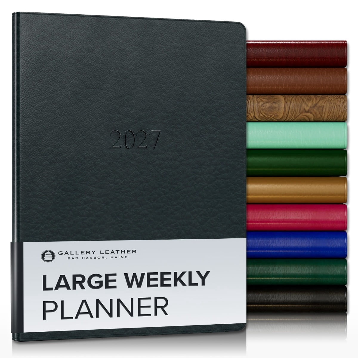 Gallery Leather Large Weekly Monthly Planner 2027, Elegantly Bound Calendar Planner and Notebook with Stylish Gold-Gilded Page Edges, 12 Months - Tremont Atlantic - 9.75x7.5"