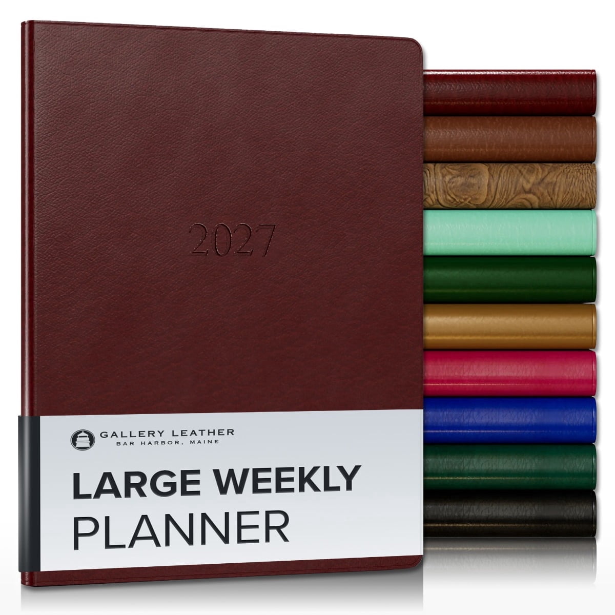 Gallery Leather Large Weekly Monthly Planner 2027, Elegantly Bound Calendar Planner and Notebook with Stylish Gold-Gilded Page Edges, 12 Months - Tremont Garnet - 9.75x7.5"