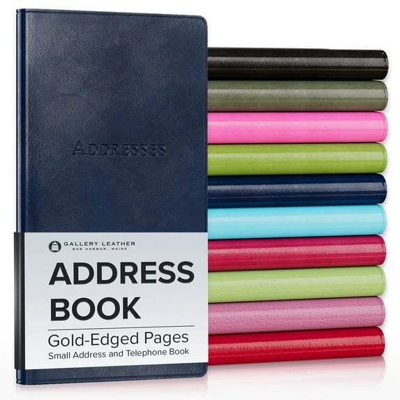 Gallery Leather Small Address Book with Alphabetical Tabs up to 403 records, Leather Notebook Hardcover, Telephone and Address Books - 6x3.25", Pocket Address, Acadia Navy