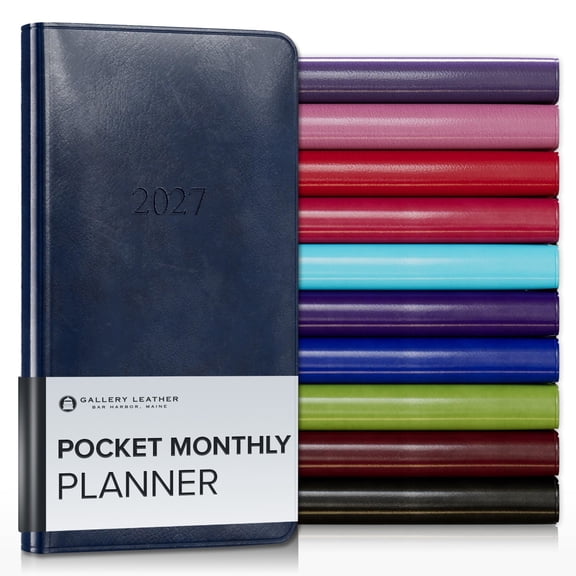 Gallery Leather Pocket Monthly Planner 2027 - Acadia Navy - 6x3.25"