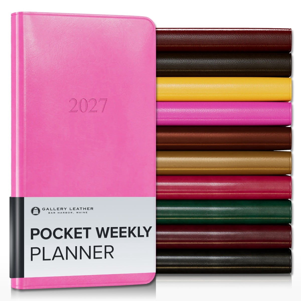 Gallery Leather Pocket Weekly Monthly Planner 2027, Elegantly Bound Calendar Planner and Notebook with Stylish Gold-Gilded Page Edges, 12 Months - Acadia Hope - 6x3.25"