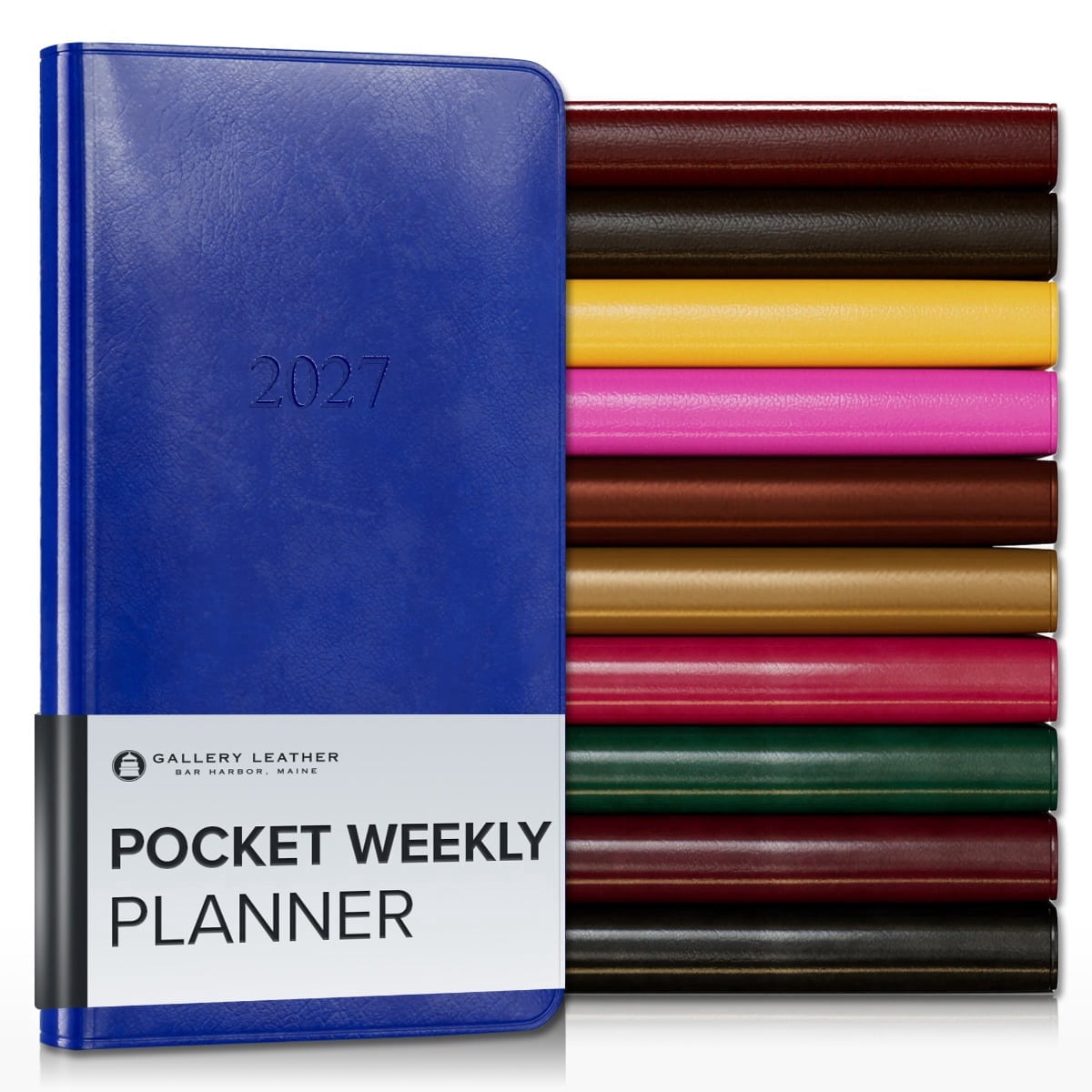 Gallery Leather Pocket Weekly Monthly Planner 2027, Elegantly Bound Calendar Planner and Notebook with Stylish Gold-Gilded Page Edges, 12 Months - Acadia Malibu - 6x3.25"