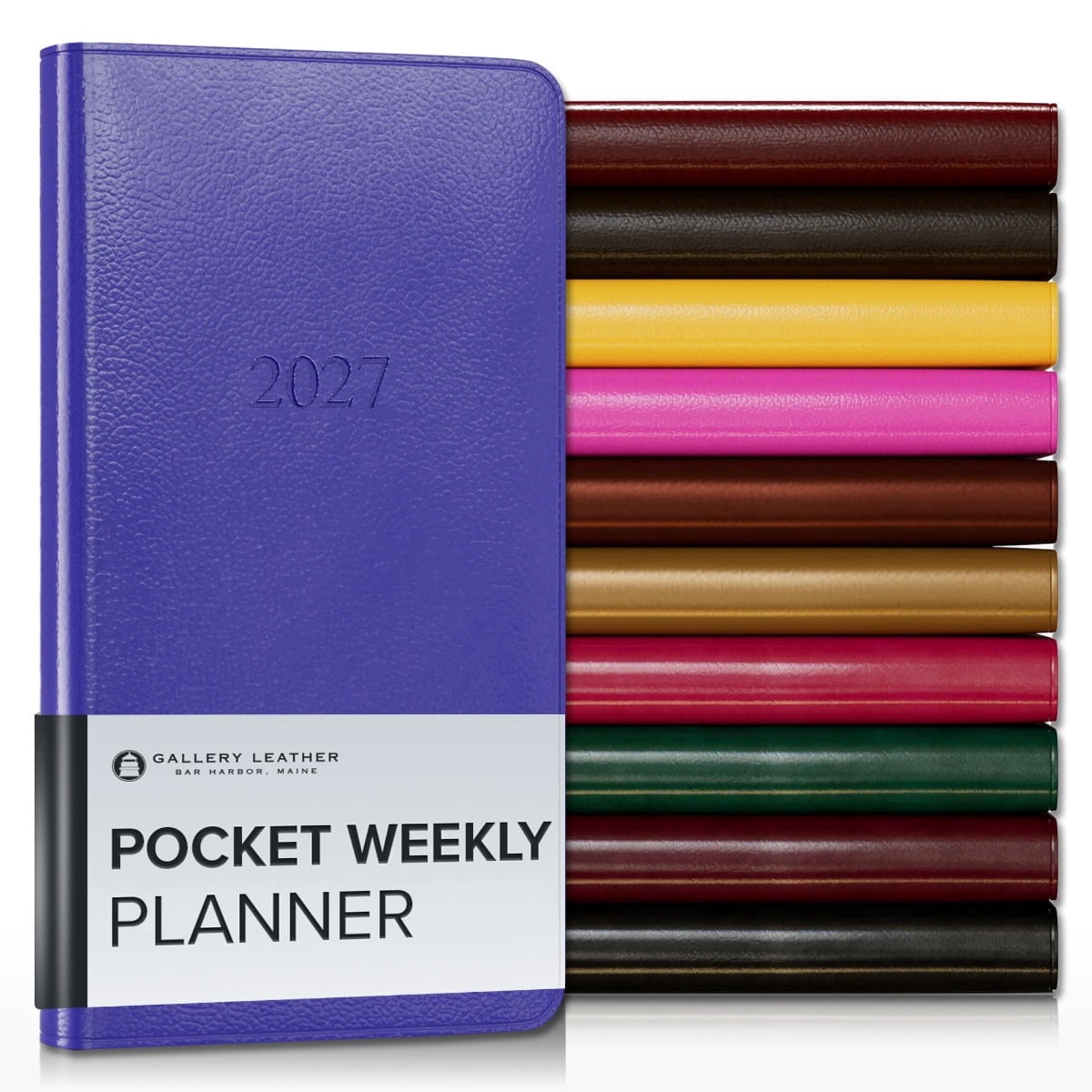 Gallery Leather Pocket Weekly Monthly Planner 2027, Elegantly Bound Calendar Planner and Notebook with Stylish Gold-Gilded Page Edges, 12 Months - Caribbean Hibiscus - 6x3.25"