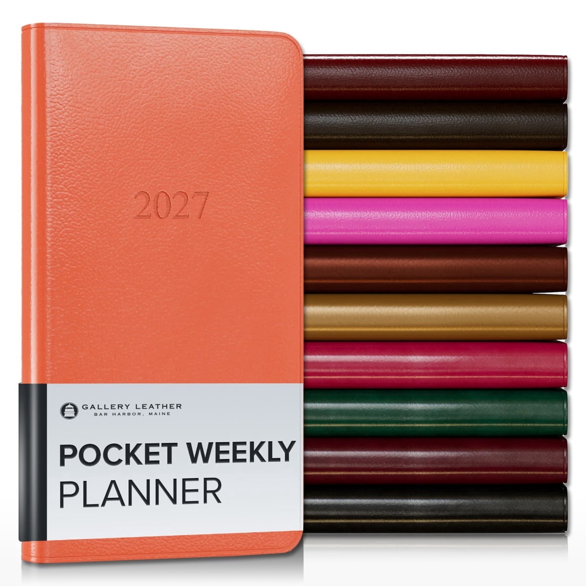 Gallery Leather Pocket Weekly Monthly Planner 2027, Elegantly Bound Calendar Planner and Notebook with Stylish Gold-Gilded Page Edges, 12 Months - Caribbean Sunset - 6x3.25"
