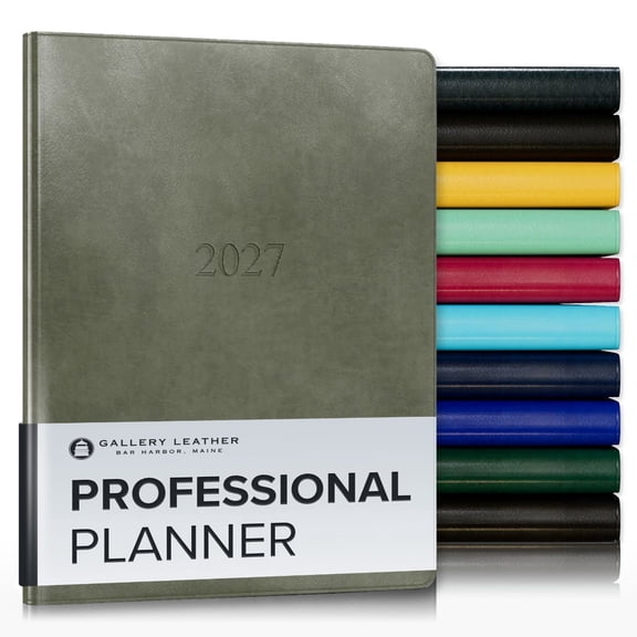 Gallery Leather Professional Weekly Monthly Planner 2027, Elegantly Bound Calendar Planner and Notebook with Stylish Gold-Gilded Page Edges, 12 Months - Acadia Cactus - 9x7"